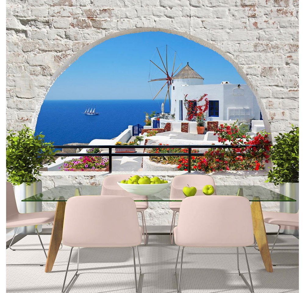 KUNSTLOFT Vliestapete Summer in Santorini 1.96x1.4 m, Halb-matt, Matt, lichtbeständige Design Tapete von KUNSTLOFT