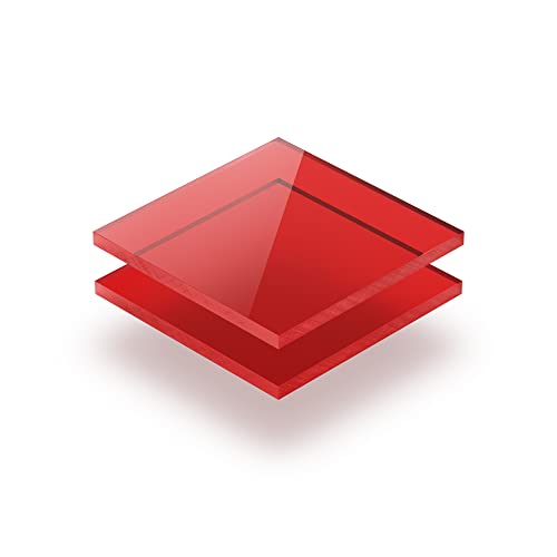 Acrylglasplatte Getönt rot 8 mm - Rechteck in Abmessungen von 10x10 cm bis 110x230 cm. UV-beständig, hochwertiges PMMA, Schutzfolie an beiden Seiten, ohne scharfe Kanten. von KUNSTSTOFF PLATTENONLINE