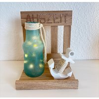 Lichtflasche, Auszeit, Maritime Deko, Deko Für's Badezimmer, Anker, Klötzchen, Gießgips, Flaschenlicht Lichtflasche, Auszeit, Maritime Deko, Deko Für's Badezimmer, Anker, Klötzchen, Gießgips, Flaschenlicht von KUNSTundCANDY