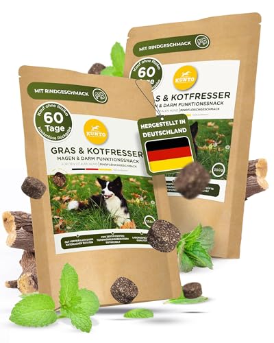 KUNTO® Gras- & Kotfresser Drops für Hunde - beruhigt den Magen & hilft gegen Sodbrennen - mit Rindfleischgeschmack - hohe Akzeptanz - mit natürlichen Kräutern - Deutsche Herstellung (2er Pack) von KUNTO