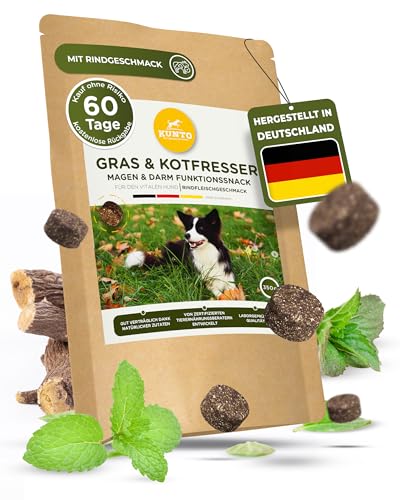KUNTO® Gras- und Kotfresser Drops für Hunde zum Magenschutz - unterstützt die Verdauung und hilft gegen Sodbrennen - mit Rindfleischgeschmack - hohe Akzeptanz - mit natürlichen Kräutern (1x350g) - NEU von KUNTO