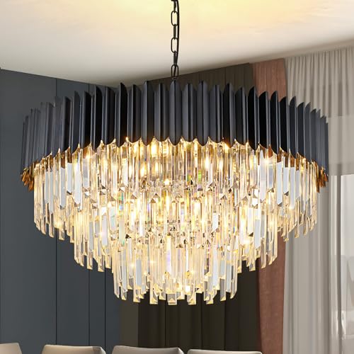KUNYEEE Moderne Luxus Kristall Pendelleuchte, schwarzer Kristall Kronleuchter, 15xE14 Raindrop Kronleuchter Leuchte Flush Mount Deckenleuchte für Esszimmer, Φ80cm KUNYEEE Moderne Luxus Kristall Pendelleuchte, schwarzer Kristall Kronleuchter, 15xE14 Raindrop Kronleuchter Leuchte Flush Mount Deckenleuchte für Esszimmer, Φ80cm von KUNYEEE