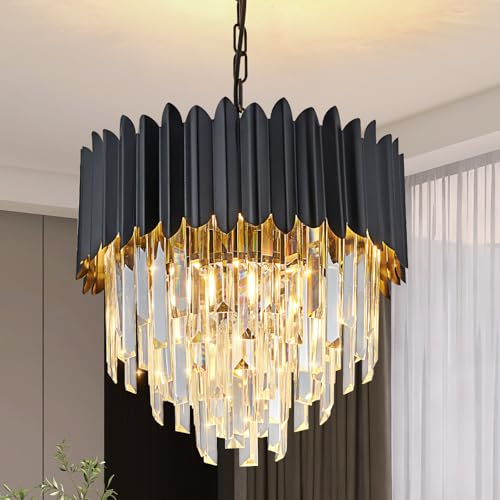 KUNYEEE Moderne Luxus Kristall Pendelleuchte, schwarzer Kristall Kronleuchter, 3-Tier Raindrop Kronleuchter Leuchte Flush Mount Deckenleuchte für Esszimmer, Φ40cm KUNYEEE Moderne Luxus Kristall Pendelleuchte, schwarzer Kristall Kronleuchter, 3-Tier Raindrop Kronleuchter Leuchte Flush Mount Deckenleuchte für Esszimmer, Φ40cm von KUNYEEE