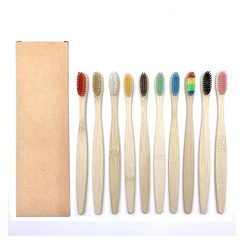 Handzahnbürste 10-teiliges Zahnbürstenset mit weichen Borsten und Holzkohle-Zahnaufhellungszahnbürsten, weiche Zahnpflege for Erwachsene und Kinder Bürste(10PCS Adult) von KUNYOS