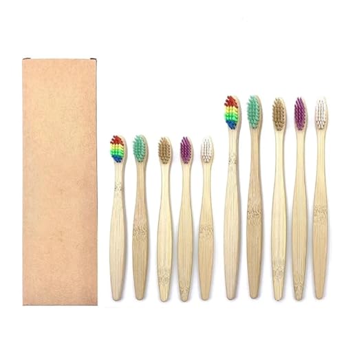 Handzahnbürste 10-teiliges Zahnbürstenset mit weichen Borsten und Holzkohle-Zahnaufhellungszahnbürsten, weiche Zahnpflege for Erwachsene und Kinder Bürste(5 Adult 5 Kids) von KUNYOS