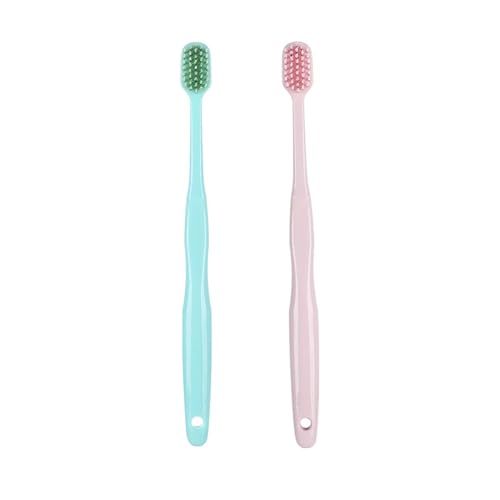 Handzahnbürste 2 Stück Zahnbürste mit breitem Kopf und weichem Haar for Paare, Zahnbürste for Erwachsene, 8 Farben Bürste(Pink green) von KUNYOS