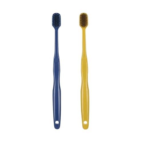 Handzahnbürste 2 Stück Zahnbürste mit breitem Kopf und weichem Haar for Paare, Zahnbürste for Erwachsene, 8 Farben Bürste(Yellow Blue) von KUNYOS