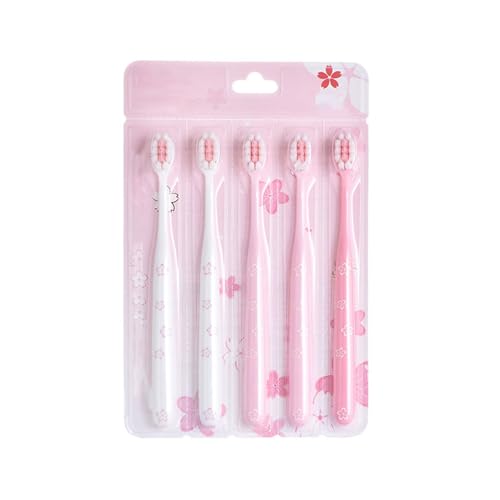 Handzahnbürste 3/5 PC Pink Sakura Zahnbürste for Erwachsene Quadratisches Loch Weiches Fell Mädchen Studentin Kleiner Kopf Zahnbürste Effiziente Reinigung der Zähne Bürste(5PC) von KUNYOS