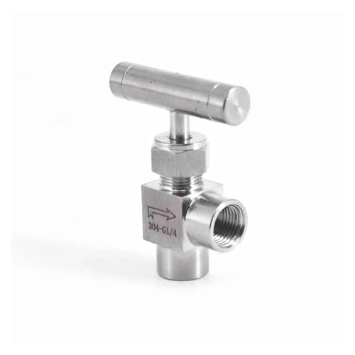 Magnetventil 1/8" 1/4" 3/8" 1/2" BSP Weiblich Männlich Winkelstück 90 Grad Nadelventil 304 Edelstahl Durchflussregelung mit Ein-Form-Griff Ventil(1/4",NPT_STRAIGHT_MALE TO MALE) von KUNYOS