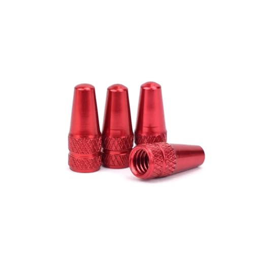 Magnetventil 4/8 stücke Aluminium Legierung Fahrrad Reifen Prest Ventil Kappe Rennrad Abgedeckt Protector Road Reifen Ventil(4pcs red) von KUNYOS