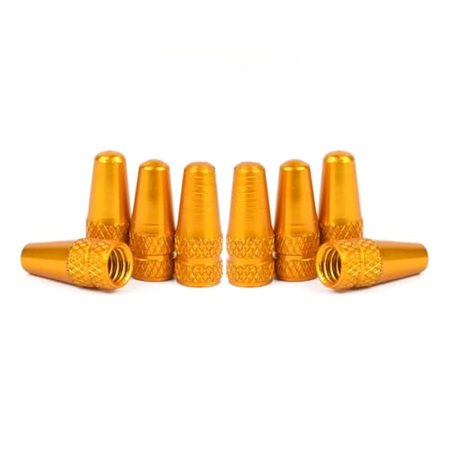Magnetventil 4/8 stücke Aluminium Legierung Fahrrad Reifen Prest Ventil Kappe Rennrad Abgedeckt Protector Road Reifen Ventil(8pcs gold) von KUNYOS