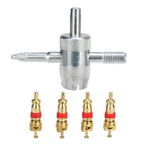 Magnetventil 4 in 1 Autoreifen Ventil Reparatur Set Autos Reifen Weg Kern Entfernung Tools Kit Stem Puller Schraubendreher Ventil(Army green) von KUNYOS