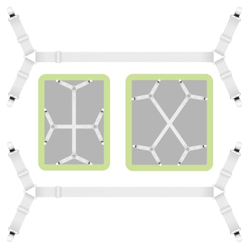 2 Stück Bettlakenspanner Verstellbar,Verstellbare Elastische Spannbettlaken Halter mit Metallclip(70-280cm),Bettlaken Spanngurte,Matratzenklammern mit Langen Spannbändern für Faltenfreie Bettlaken von KUOFANY