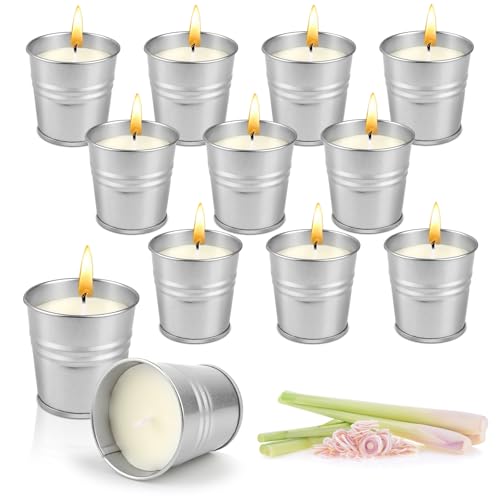 Citronella Kerze Outdoor, 12 Stück Zitronella Kerzen, Teelichter im Metalleimer, Natürliches Sojawachs Zitrone Indoor, Zitronella Kerze Kit für Garten Camping Picknick für Garten Camping Citronella Kerze Outdoor, 12 Stück Zitronella Kerzen, Teelichter im Metalleimer, Natürliches Sojawachs Zitrone Indoor, Zitronella Kerze Kit für Garten Camping Picknick für Garten Camping von KUOFANY