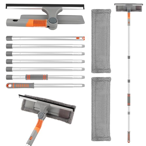 Professioneller Teleskop Fensterwischer,2-in-1 Fenster- & Duschwischer mit 162 cm Teleskopstange, Fensterabzieher mit Teleskopstange für Innen & Außen,Streifenfreie Glasreinigung von KUOFANY