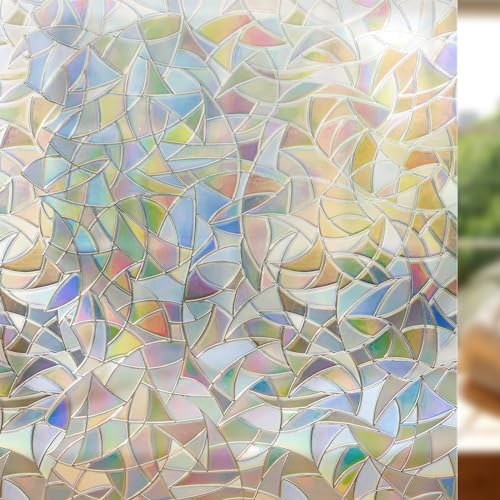 Fensterfolie Blickdicht Selbsthaftende, Sichtschutzfolie Fenster Bunt, 3D Regenbogen Fensterfolie Blickdicht von Aussen Haftend Ohne Klebstoff Anti UV Sonnenschutz für Büro Wohnzimmer (44.5 * 200 cm) von KUOGAS