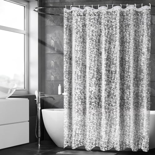 KUOGAS Duschvorhang Anti Schimmel 240x200 mit 3 Stärkere Magnete Unten,Transparent mit 3D Kieselsteinen Muster, Wasserdicht Eva Plastik Shower Curtains für Badewanne mit 12 Ringe von KUOGAS
