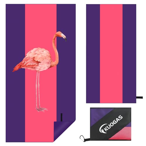 KUOGAS Strandtuch XXL 180 x 90 cm - Mikrofaser Badetuch - Strandtücher leicht und schnelltrocknend - 100% recyceltes Mikrofaser Handtuch - Strandhandtuch zum Baden (Flamingo) von KUOGAS