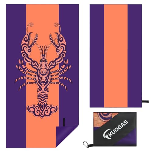 KUOGAS Strandtuch XXL 180 x 90 cm - Mikrofaser Badetuch - Strandtücher leicht und schnelltrocknend - 100% recyceltes Mikrofaser Handtuch - Strandhandtuch zum Baden (Hummer) von KUOGAS