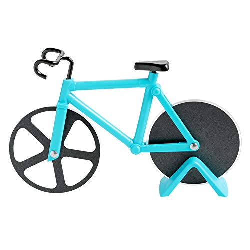 Fahrrad Pizzaschneider, Antihaftbeschichteter Edelstahl Pizzaroller mit Ständer (Himmelblau, 19cm * 12cm * 4 cm) von KUONIIY