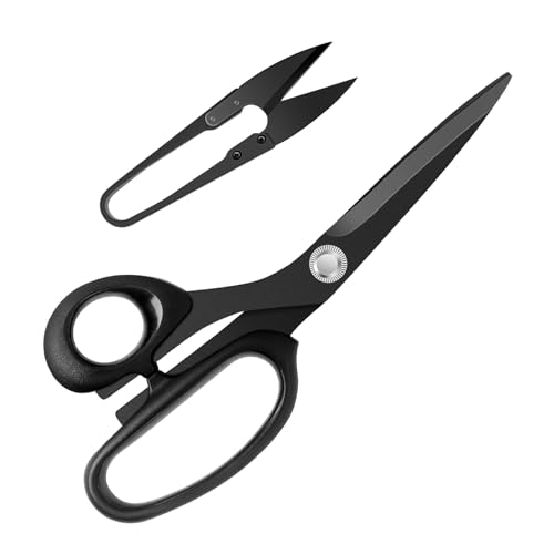 KUONIIY Linkshänder-Nähschere zum Schneiden von Leder, 8 Zoll Schneiderschere mit Edelstahlklinge, Schwarz (4,1 Zoll kleine Fadenschere) von KUONIIY
