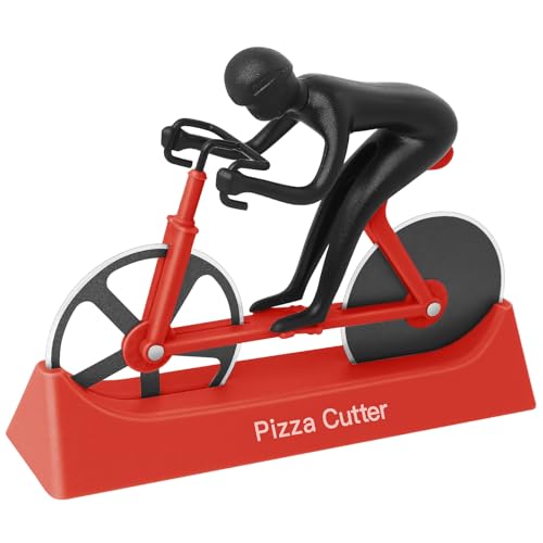 KUONIIY Pizzaschneider, Fahrrad Pizzaschneider Dual Edelstahl Super scharfe Klingen Slicer mit Antihaftbeschichtung, Rot von KUONIIY