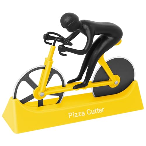 KUONIIY Pizzaschneider, Fahrrad Pizzaschneider Dual Edelstahl Super scharfe Klingen Slicer mit Antihaftbeschichtung, Gelb von KUONIIY