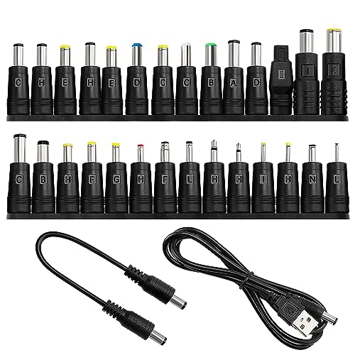 28 Art Universal DC Netzteil Adapter, KUOQIY 5.5x2.1mm DC Hohlstecker Adapter mit 2 Stücke Kabel, für Ventilatoren, Router, Schreibtischlampen, Computer von KUOQIY
