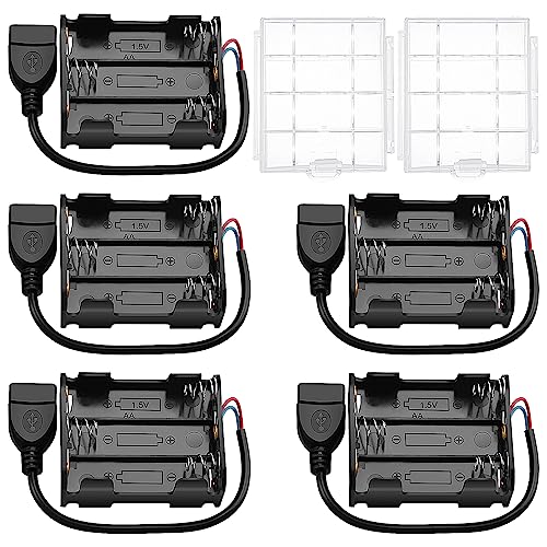 5 Stücke 6x1.5V AA Batteriehalter, KUOQIY 9V Kunststoff Batteriehalter Gehäuse mit USB Buchse, mit 2 Stücke Batteriebox aus Kunststoff 5 Stücke 6x1.5V AA Batteriehalter, KUOQIY 9V Kunststoff Batteriehalter Gehäuse mit USB Buchse, mit 2 Stücke Batteriebox aus Kunststoff von KUOQIY
