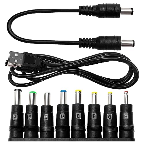 8 in 1 Universal DC Netzteil Adapter, KUOQIY 5.5x2.1mm DC Hohlstecker Adapter mit 2 Stücke Kabel, für Ventilatoren, Router, Schreibtischlampen, Computer von KUOQIY