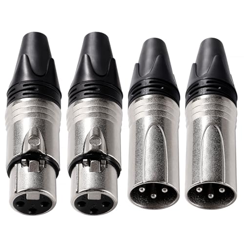 KUOQIY 2 Paar 3-Poliger XLR-Anschluss, 3-Poliger XLR-Kabelanschluss Männlich und Weiblich, Mikrofon-Audiobuchse, für DMX-Signalkabel oder Audio-Mixer-Mikrofonanschluss, Vernickelt – Schwarz KUOQIY 2 Paar 3-Poliger XLR-Anschluss, 3-Poliger XLR-Kabelanschluss Männlich und Weiblich, Mikrofon-Audiobuchse, für DMX-Signalkabel oder Audio-Mixer-Mikrofonanschluss, Vernickelt – Schwarz von KUOQIY
