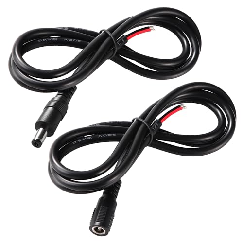 KUOQIY 2 Stücke 100cm 18 AWG Gleichstrom-Pigtail-Kabe, DC 5.5 mm x 2.1 mm Stecker und Buchse zum Bare Wire Open End Netzteil Reparaturkabel, für CCTV-Überwachungskamera, DVR, LED-Streifen-Licht Usw von KUOQIY