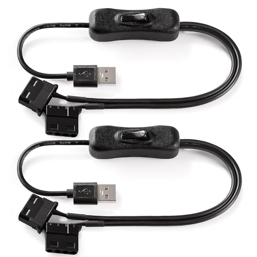 KUOQIY 2 Stücke 40cm USB auf Dual 4-Poligen Molex PWM 5 V Ummanteltes Lüfterkabel mit Schalter, USB auf 4 Pin Molex Gehäuselüfter Adapter Anschlusskabel mit Ein/Aus-Schalter,USB-4-Pin-Molex-Kabel von KUOQIY