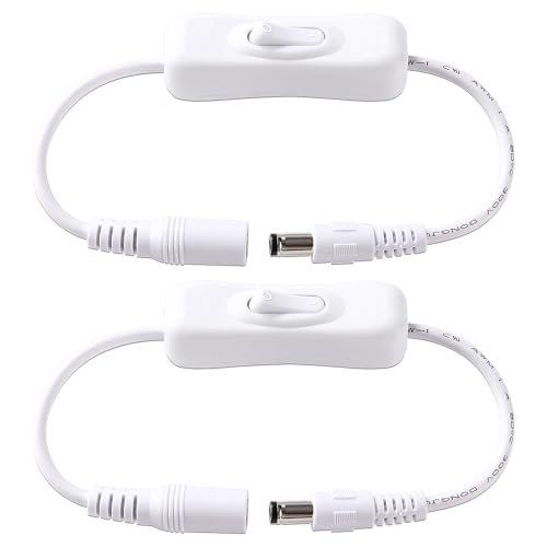KUOQIY 2 Stücke DC Inline-Ein/Aus-Schalter 5.5 x 2.1 mm, Männlich zu Weiblich DC Power Inline Kabel mit Schalter, DC/Gleichstrom EIN/Aus-Schalterkabel von Stecker zu Buchse, Weiß von KUOQIY