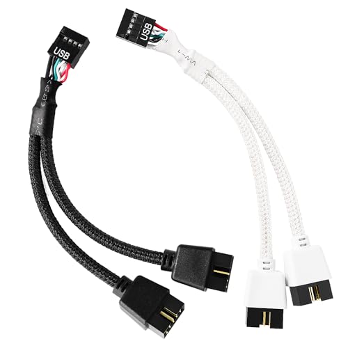 KUOQIY 2 Stücke Motherboard USB 2.0 9-Polige Buchse auf Doppel Verlängerungskabel, USB Header Buchse 1 bis 2 Stecker Verlängerungskabel, für Computer interne Motherboard, Schwarz + Weiß von KUOQIY