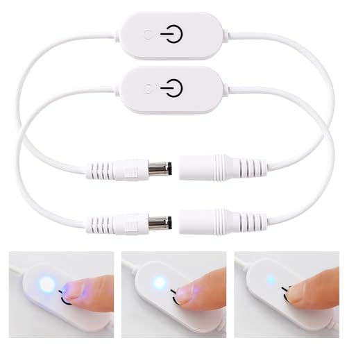 KUOQIY 2 Stücke Touch Inline Dimmer Schalter, DC Power Inline Switch Kabel, LED Monochrom Touch Schalter Dimmer, für DC 5V-24V Single Color Strip Light, Weiß von KUOQIY