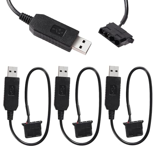 KUOQIY 3 Stücke 32cm Full Speed 12V Step-Up USB Stecker auf 4Pin Molex Stecker PC-Lüfter Anschlusskabel, USB A auf 4Pin Molex Ummanteltes Netzteilkabel KUOQIY 3 Stücke 32cm Full Speed 12V Step-Up USB Stecker auf 4Pin Molex Stecker PC-Lüfter Anschlusskabel, USB A auf 4Pin Molex Ummanteltes Netzteilkabel von KUOQIY