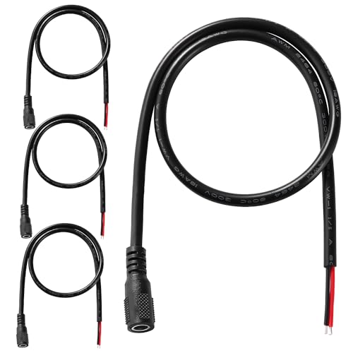 KUOQIY 4 Stücke 50cm 18 AWG Gleichstrom-Pigtail-Kabe, DC 5.5 mm x 2.1 mm Buchse zum Bare Wire Open End Netzteil Reparaturkabel, für CCTV-Überwachungskamera, DVR, LED-Streifen-Licht Usw von KUOQIY
