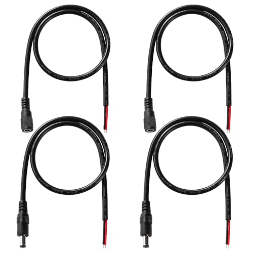 KUOQIY 4 Stücke 50cm 18 AWG Gleichstrom-Pigtail-Kabe, DC 5.5 mm x 2.1 mm Stecker und Buchse zum Bare Wire Open End Netzteil Reparaturkabel, für CCTV-Überwachungskamera, DVR, LED-Streifen-Licht Usw von KUOQIY