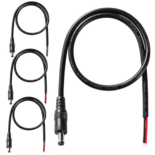 KUOQIY 4 Stücke 50cm 18 AWG Gleichstrom-Pigtail-Kabe, DC 5.5 mm x 2.5 mm Stecker zum Bare Wire Open End Netzteil Reparaturkabel, für CCTV-Überwachungskamera, DVR, LED-Streifen-Licht Usw von KUOQIY