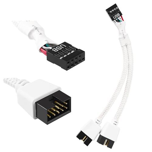KUOQIY Motherboard USB 2.0 9-Polige Buchse auf Doppel Verlängerungskabel, USB Header Buchse 1 bis 2 Stecker Verlängerungskabel, für Computer interne Motherboard, Weiß von KUOQIY