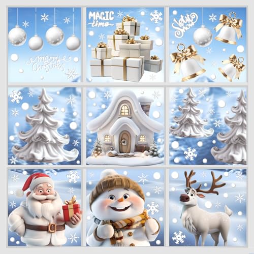 9 Blatt Fensterbilder Weihnachten Selbstklebend, 230 Stk Doppelseitig Fenstersticker Weihnachten, Weißer Weihnachtsfensterbilder, Weihnachtsmann Elch Schneeflocken Schneemann Window Decoration von KUPITM6