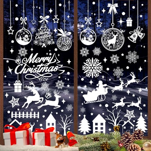 Fensterbilder Weihnachten Selbstklebend, 9 Blatt Weiß Schneeflocken Fensteraufkleber, Weihnachtsdeko Fenster Wiederverwendbar, Statisch PVC Fenstersticker Weihnachten für Winter Glas Fensterdeko von KUPITM6