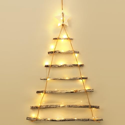 KUPITM6 Holzleiter Tannenbaumm, Wanddeko Weihnachten Holzstrickleiter, Weihnachtsbaum Leiter zum Aufhängen Adventskalender Deko, Holz Baum Weihnachtsbaum Hängedeko für DIY Heimdekoration KUPITM6 Holzleiter Tannenbaumm, Wanddeko Weihnachten Holzstrickleiter, Weihnachtsbaum Leiter zum Aufhängen Adventskalender Deko, Holz Baum Weihnachtsbaum Hängedeko für DIY Heimdekoration von KUPITM6
