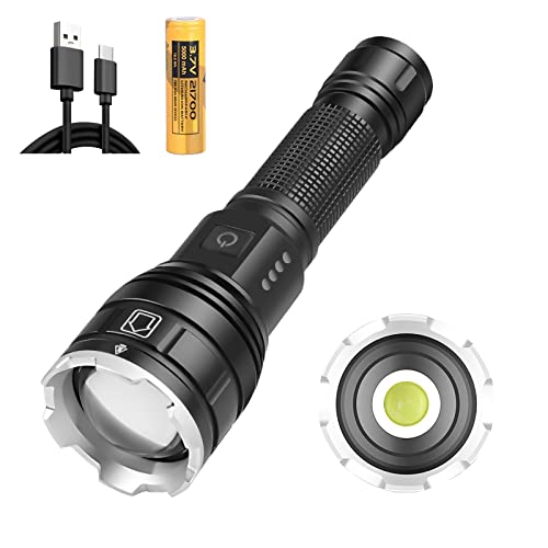 KUPRO Leistungsstarke LED Taschenlampe Wiederaufladbare 20000 Lumens Superhelle XHP70 Taktische Taschenlampen 5 Lichtmodi Handheld Zoombare Wasserdichte für Camping Wandern(21700 Akku) von KUPRO