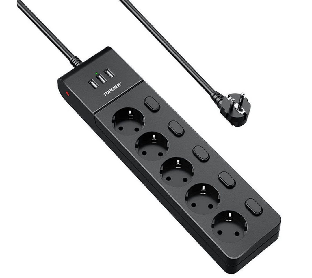 KUPU Mehrfachsteckdose mit 3 USB Mehrfachsteckdose 5-fach (Ein- / Ausschalter, Überlastungsschutz, Übertemperaturschutz, Kurzschlussschutz, Kabellänge 2 m), 8in1 Multifunktions-Mehrfachsteckdose mit Einzeln Schaltbar,2M Kabel von KUPU