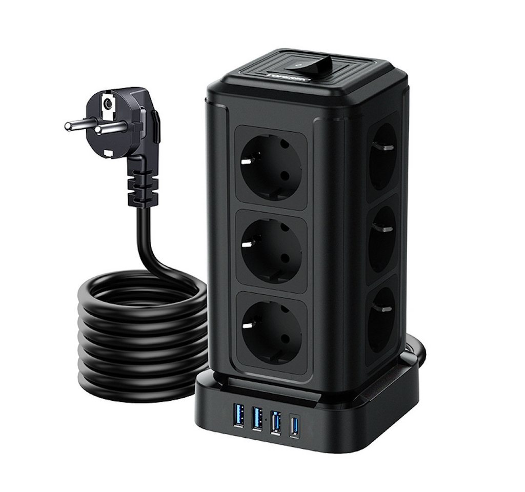 KUPU Mehrfachsteckdose mit 3USB-A&1USB-C Mehrfachsteckdose (Ein- / Ausschalter, USB-Anschlüsse, Überspannungsschutz, Übertemperaturschutz, Kurzschlussschutz), Multifunktions-Mehrfachsteckdose mit Einzeln Schaltbar,2M Kabel von KUPU