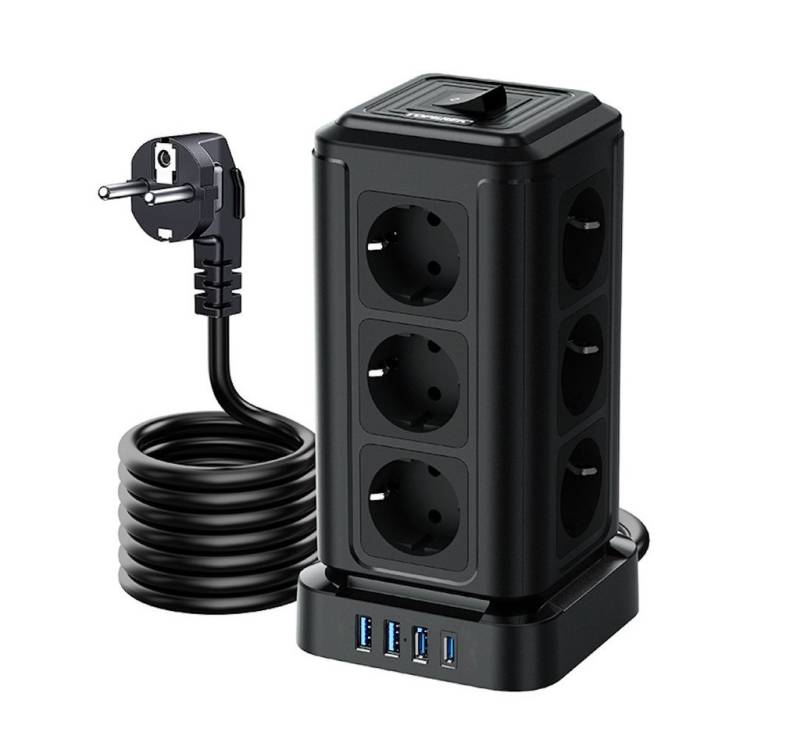 KUPU Mehrfachsteckdose mit 3USB-A&1USB-C Mehrfachsteckdose (Ein- / Ausschalter, USB-Anschlüsse, Überspannungsschutz, Übertemperaturschutz, Kurzschlussschutz), Multifunktions-Mehrfachsteckdose mit Einzeln Schaltbar,2M Kabel von KUPU