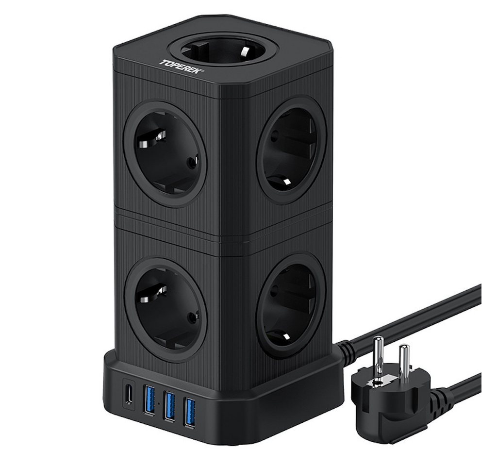 KUPU Mehrfachsteckdose mit 3USB-A&1USB-C Mehrfachsteckdose 9-fach (Ein- / Ausschalter, USB-Anschlüsse, Überspannungsschutz, Übertemperaturschutz, Kurzschlussschutz), Multifunktions-Mehrfachsteckdose mit Einzeln Schaltbar,2M Kabel von KUPU