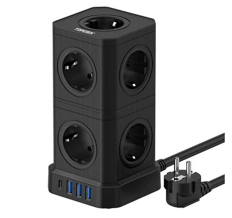 KUPU Mehrfachsteckdose mit 3USB-A&1USB-C Mehrfachsteckdose 9-fach (Ein- / Ausschalter, USB-Anschlüsse, Überspannungsschutz, Übertemperaturschutz, Kurzschlussschutz), Multifunktions-Mehrfachsteckdose mit Einzeln Schaltbar,2M Kabel von KUPU